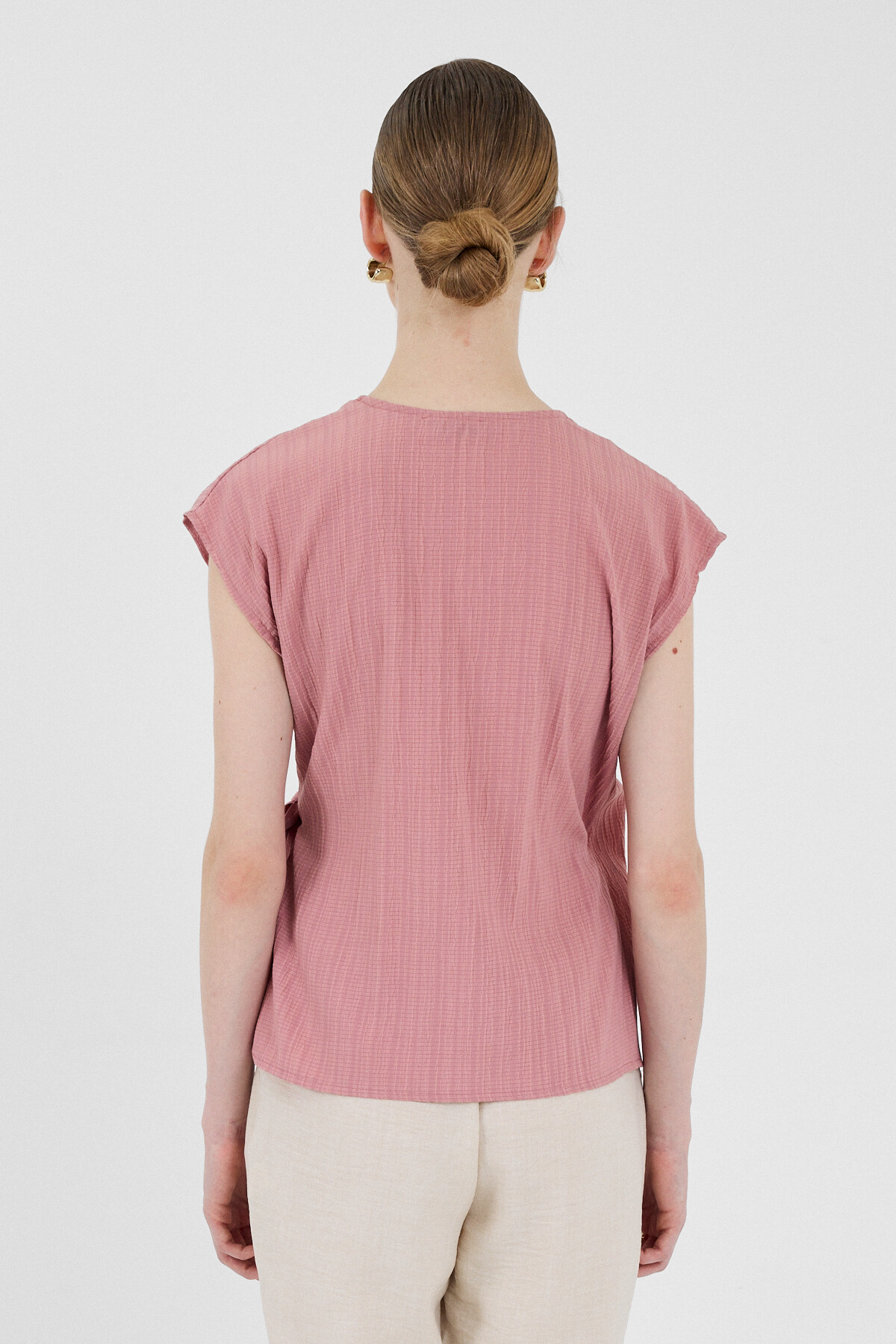 Gül Kruvaze Yaka Bağlama Detaylı Bluz 8025A - 5