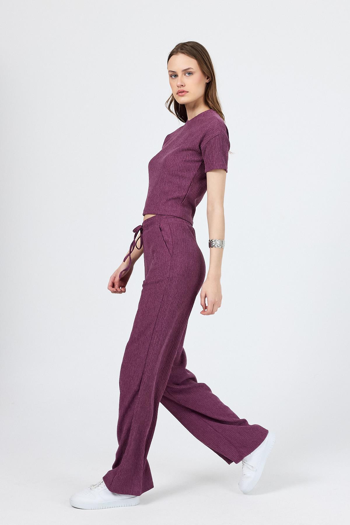 Gül Kurusu Bisiklet Yaka Bürümcük Dokulu Kumaş Alt Üst Takım 1455 - RAYS