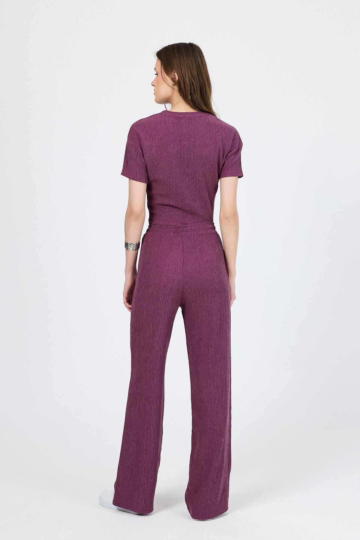 Gül Kurusu Bisiklet Yaka Bürümcük Dokulu Kumaş Alt Üst Takım 1455 - 5