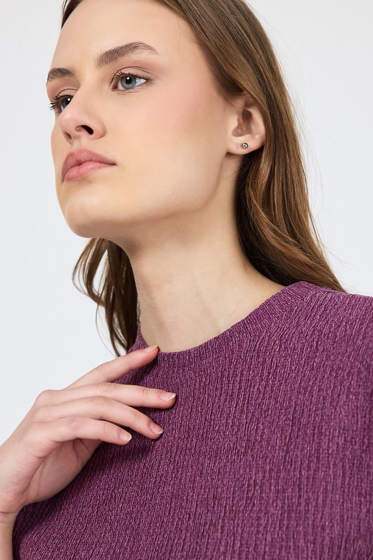 Gül Kurusu Bisiklet Yaka Bürümcük Dokulu Kumaş Alt Üst Takım 1455 - 7