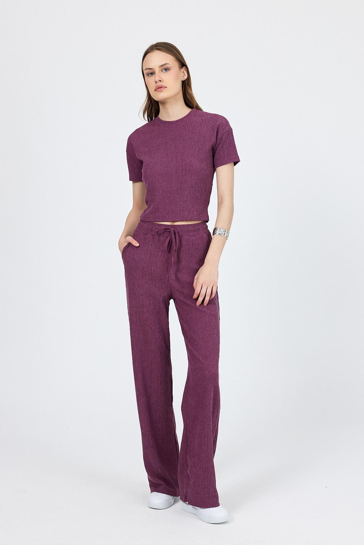 Gül Kurusu Bisiklet Yaka Bürümcük Dokulu Kumaş Alt Üst Takım 1455 - 8