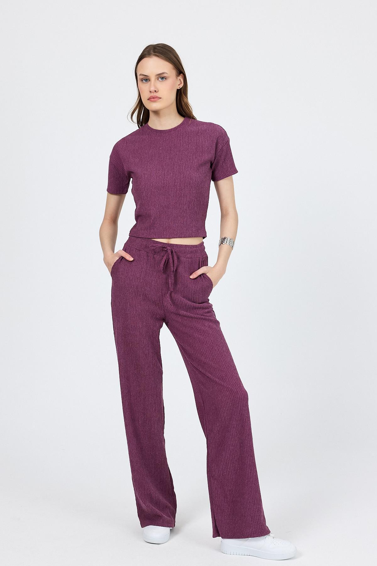 Gül Kurusu Bisiklet Yaka Bürümcük Dokulu Kumaş Alt Üst Takım 1455 - 1