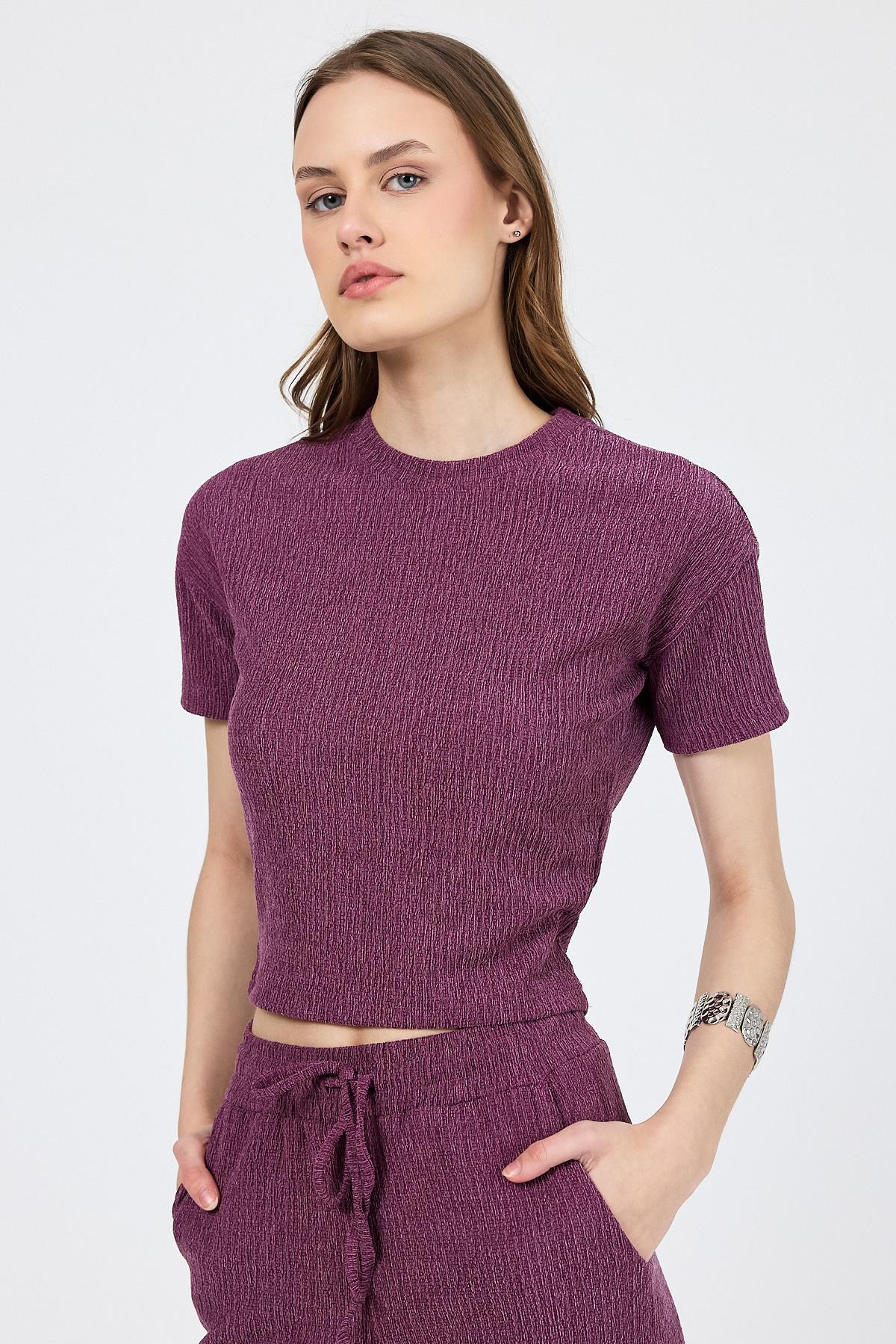 Gül Kurusu Bisiklet Yaka Bürümcük Dokulu Kumaş Alt Üst Takım 1455 - 3