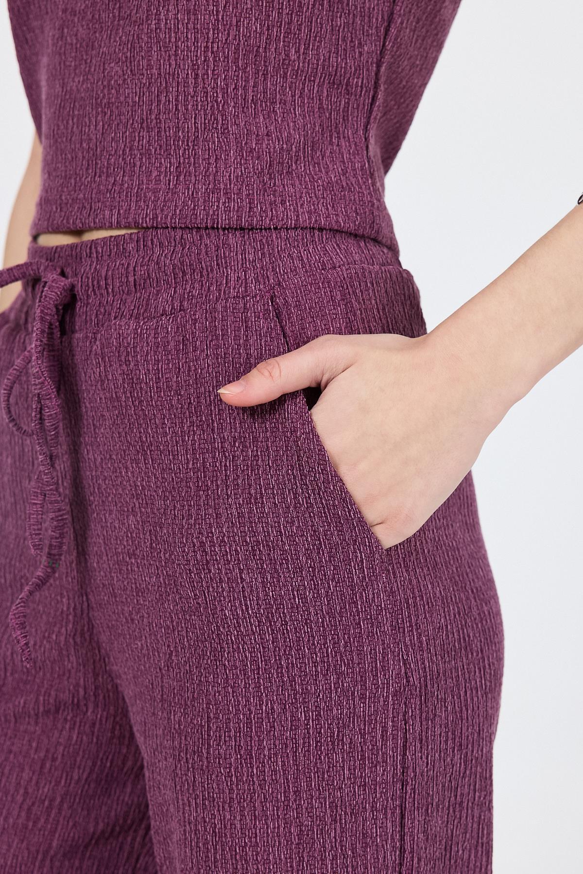 Gül Kurusu Bisiklet Yaka Bürümcük Dokulu Kumaş Alt Üst Takım 1455 - 4