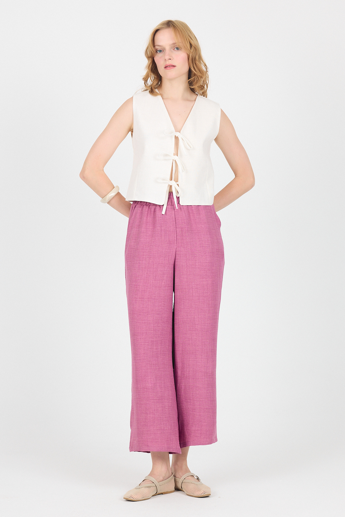 Gül Pamuklu Bel Lastikli Bol Paça Pantolon 4657 - 2