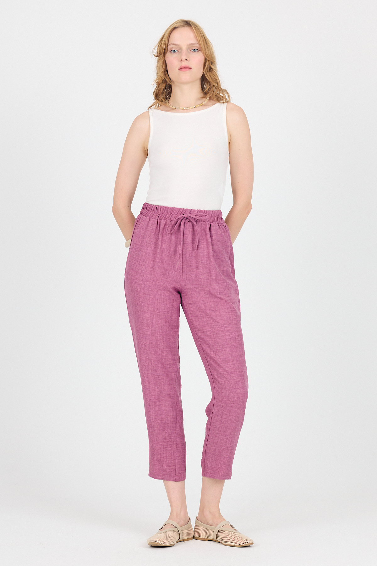 Gül Pamuklu Bel Lastikli Düz Paça Düz Paça Pantolon 4800 - RAYS