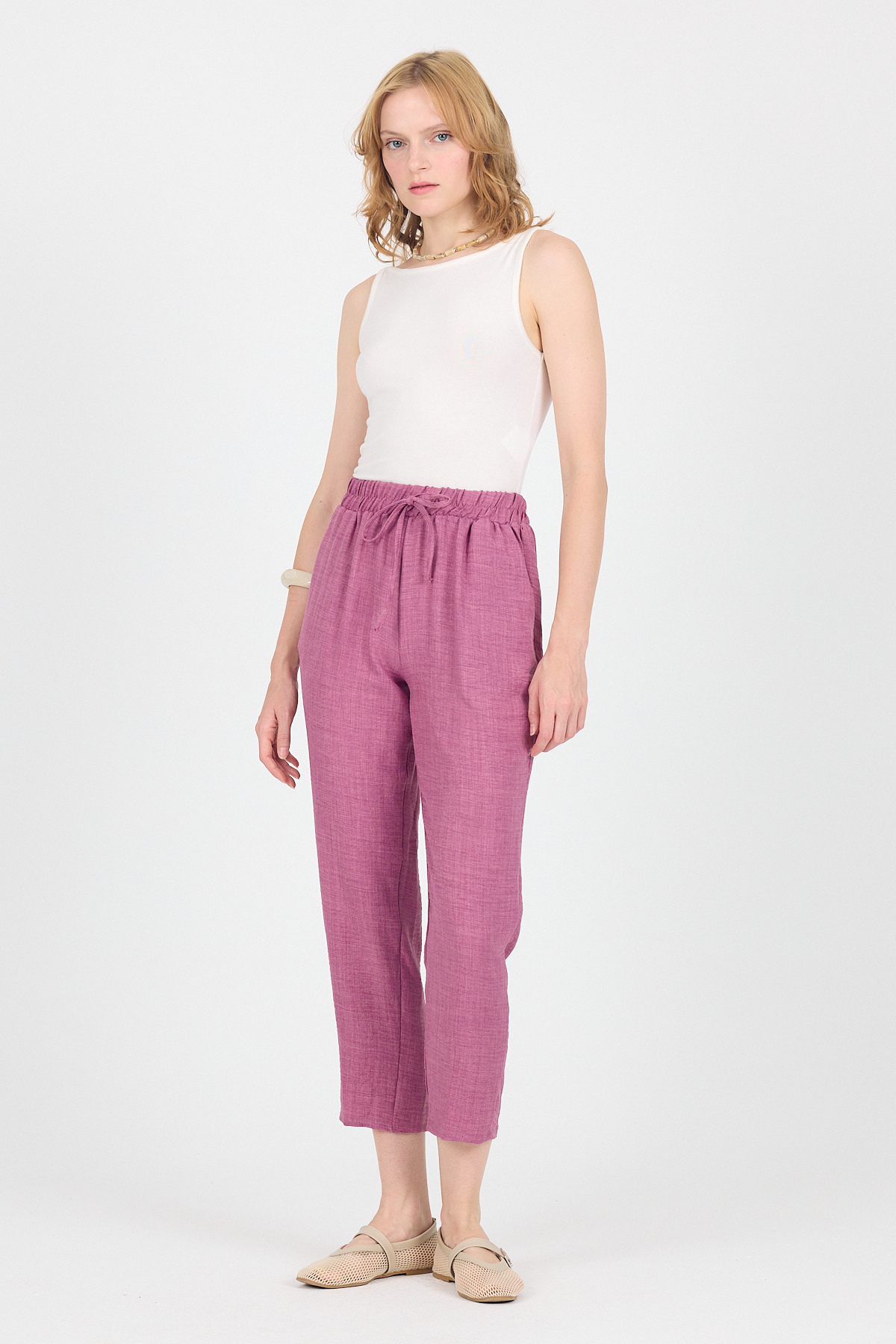 Gül Pamuklu Bel Lastikli Düz Paça Düz Paça Pantolon 4800 - 1