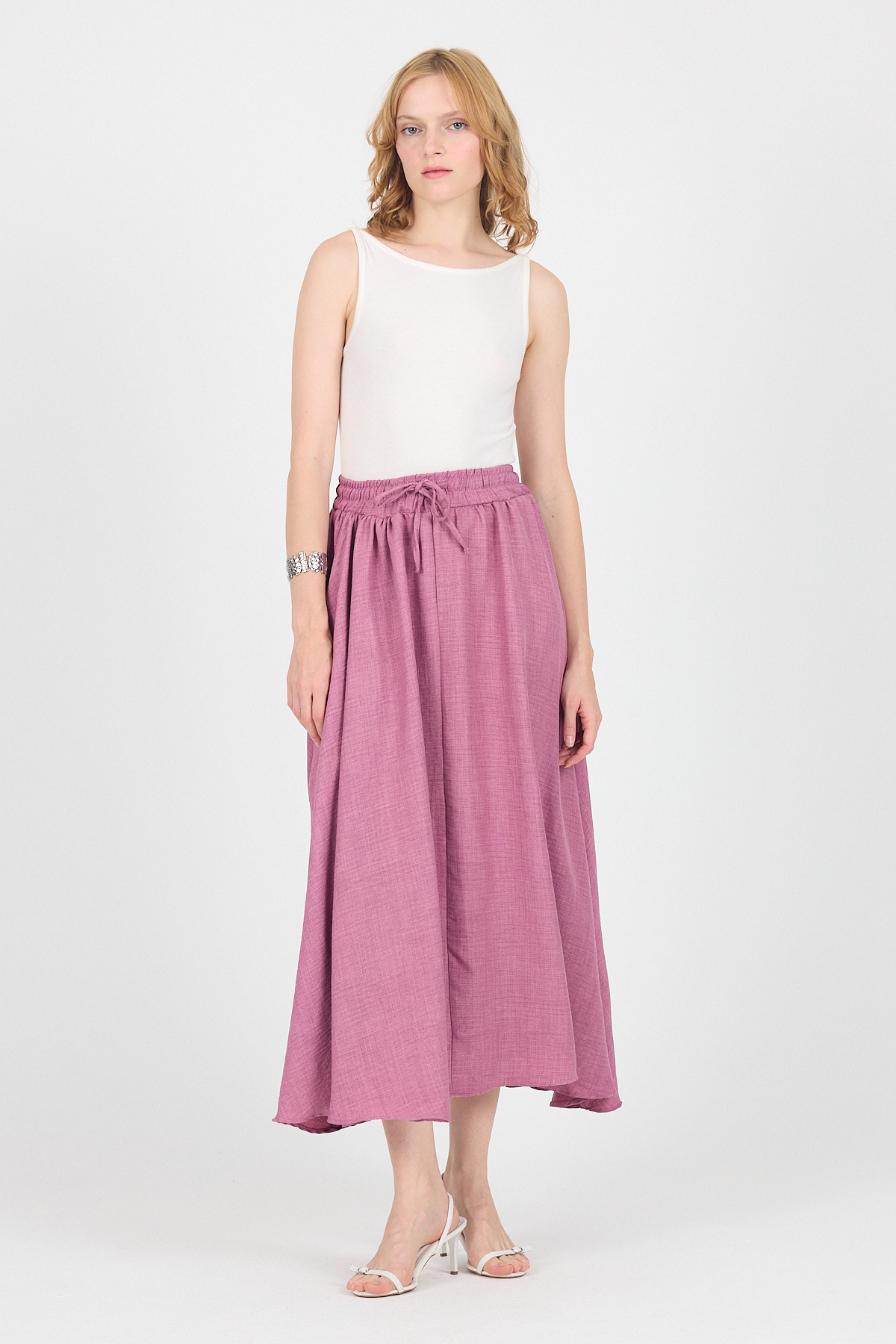 Gül Pamuklu Çan Kesim Bağcıklı Uzun Etek 8024 - 1