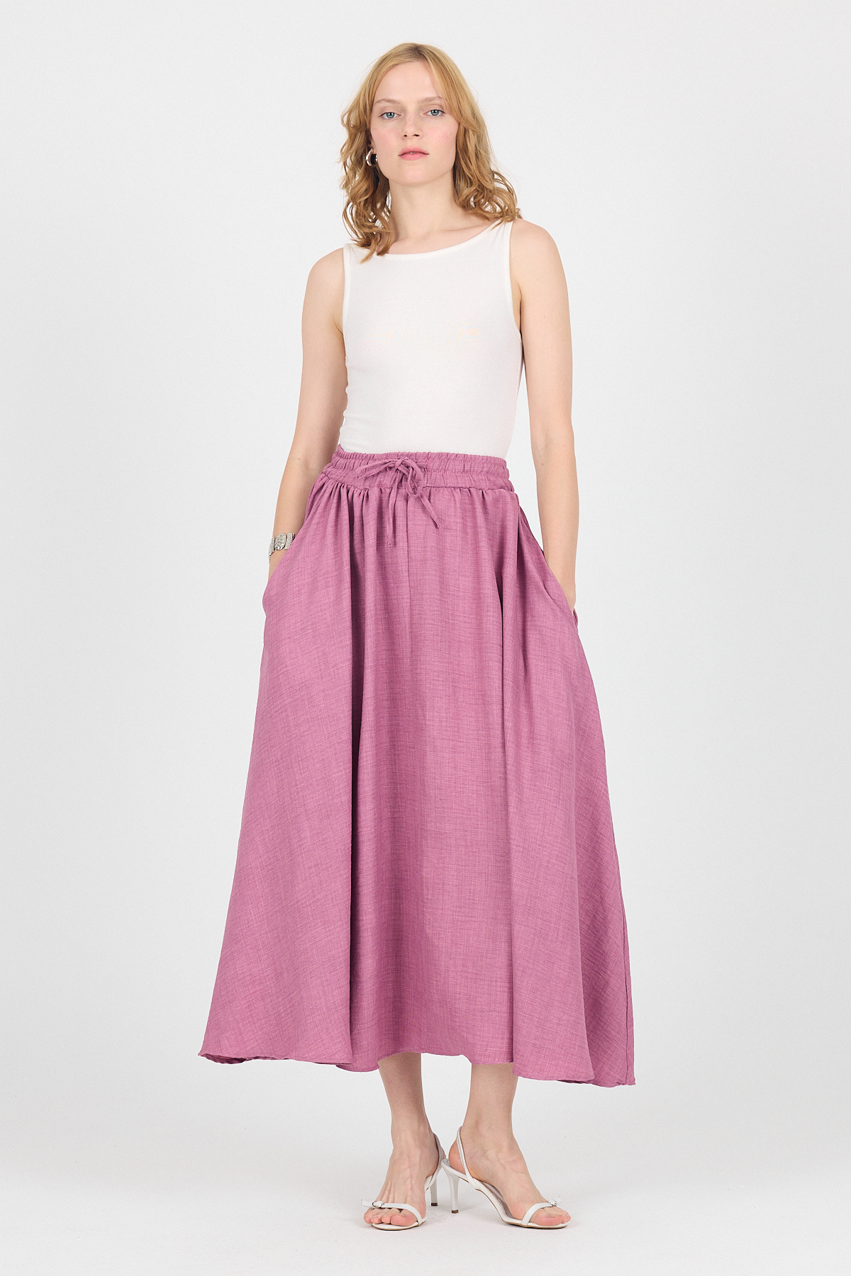 Gül Pamuklu Çan Kesim Bağcıklı Uzun Etek 8024 - 6