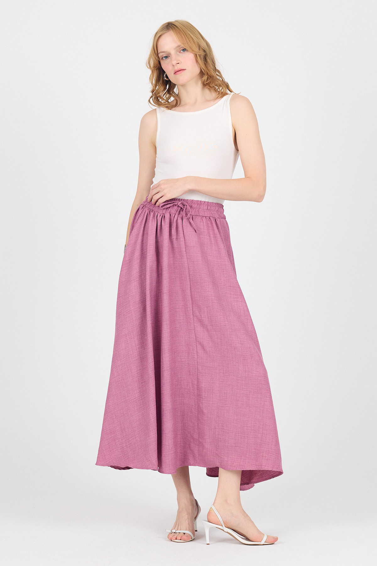 Gül Pamuklu Çan Kesim Bağcıklı Uzun Etek 8024 - 7