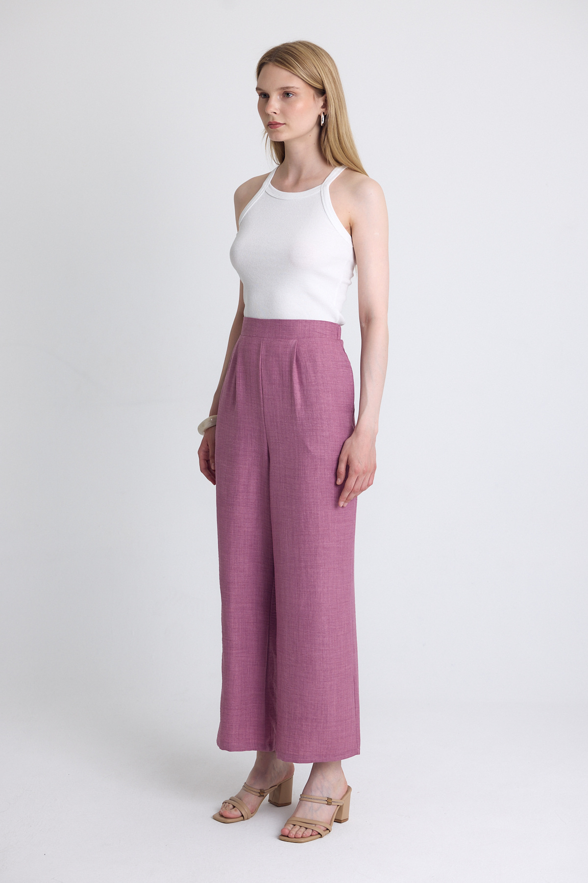 Gül Yüksek Bel Ön Pile Detaylı Pamuklu Bol Paça Pantolon 8014A - 6