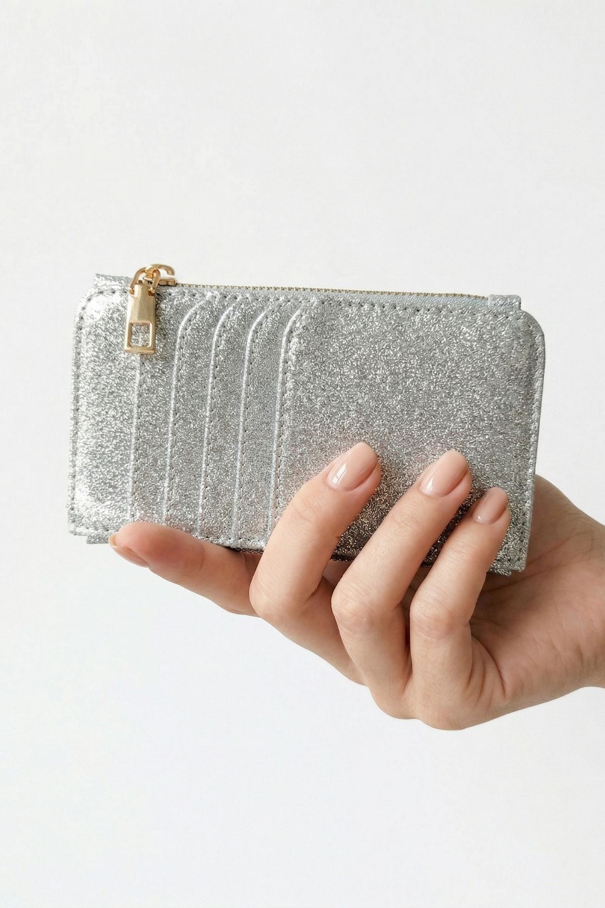 Gümüş Simli Fermuar Detaylı Dikey Kartlık 234 - 1