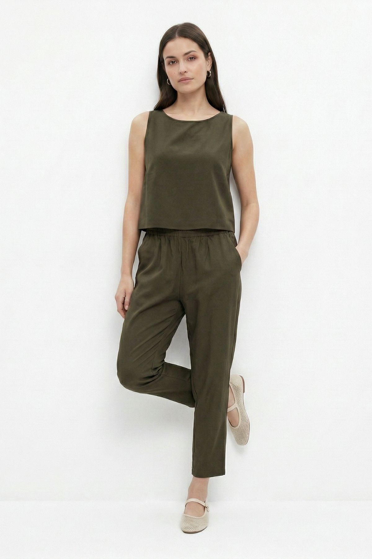 Haki 34007 Bisiklet Yaka Sıfır Kol Pantolon Takım 