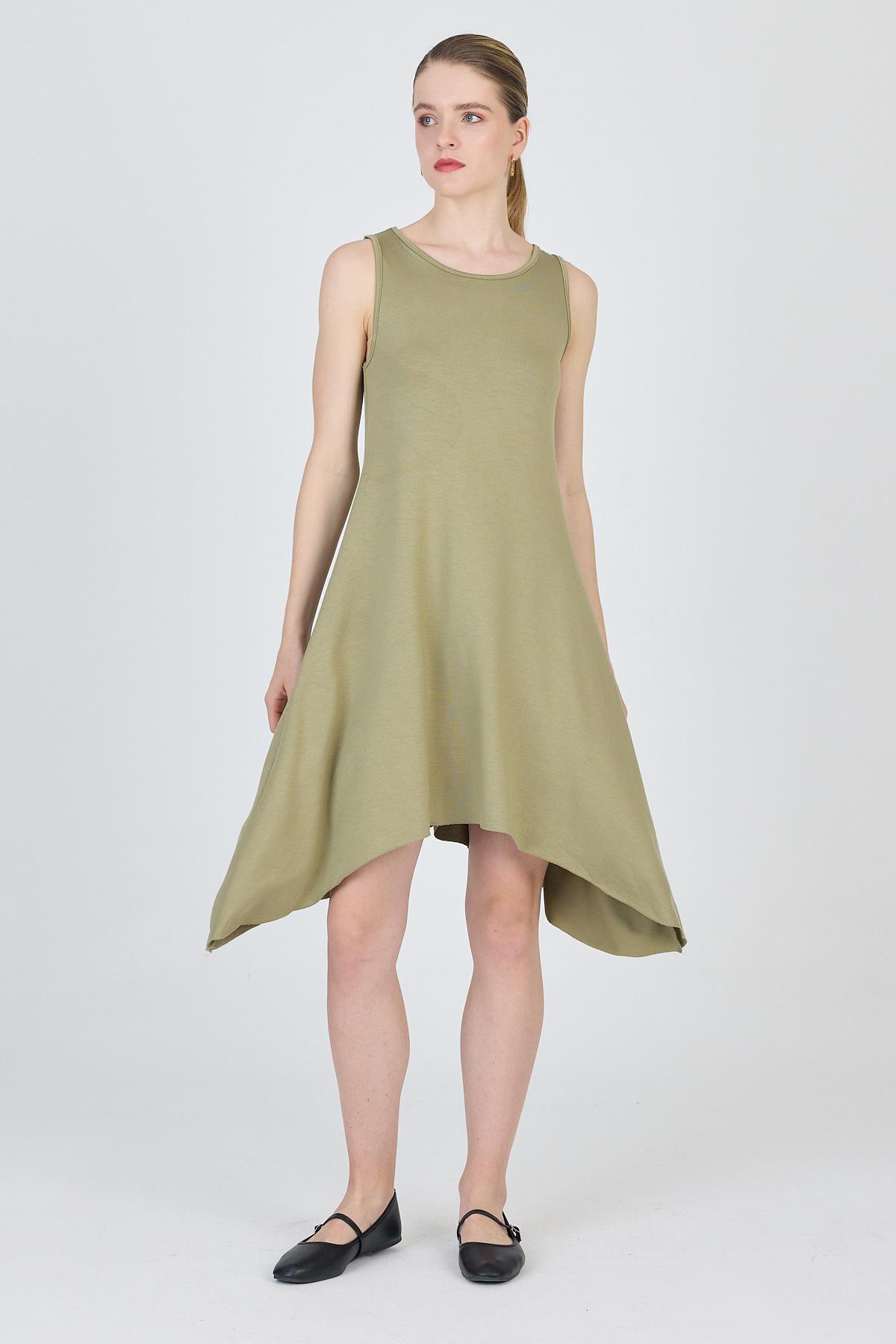 Haki Asimetrik Kesim Kolsuz Elbise 4034 - RAYS