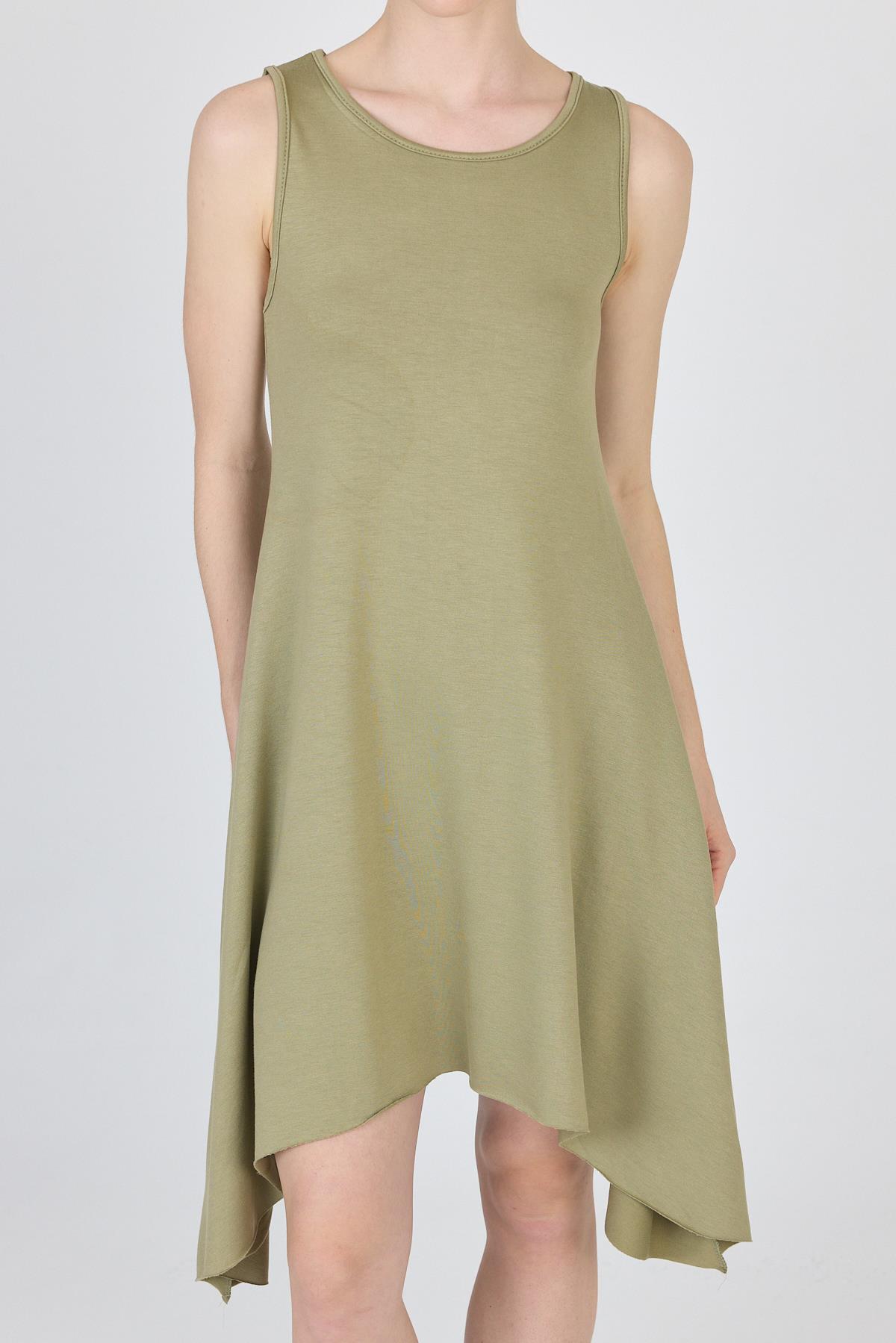 Haki Asimetrik Kesim Kolsuz Elbise 4034 - 6