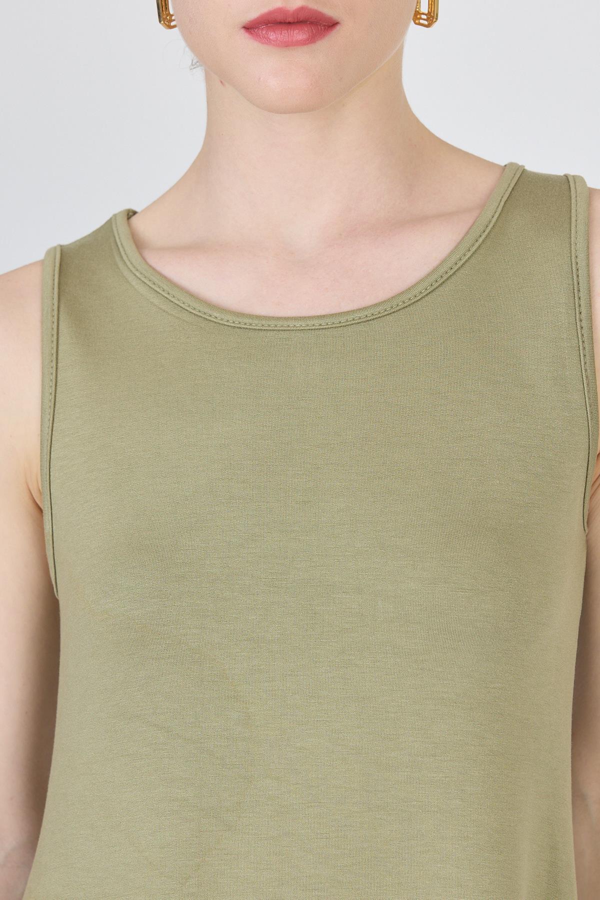 Haki Asimetrik Kesim Kolsuz Elbise 4034 - 4