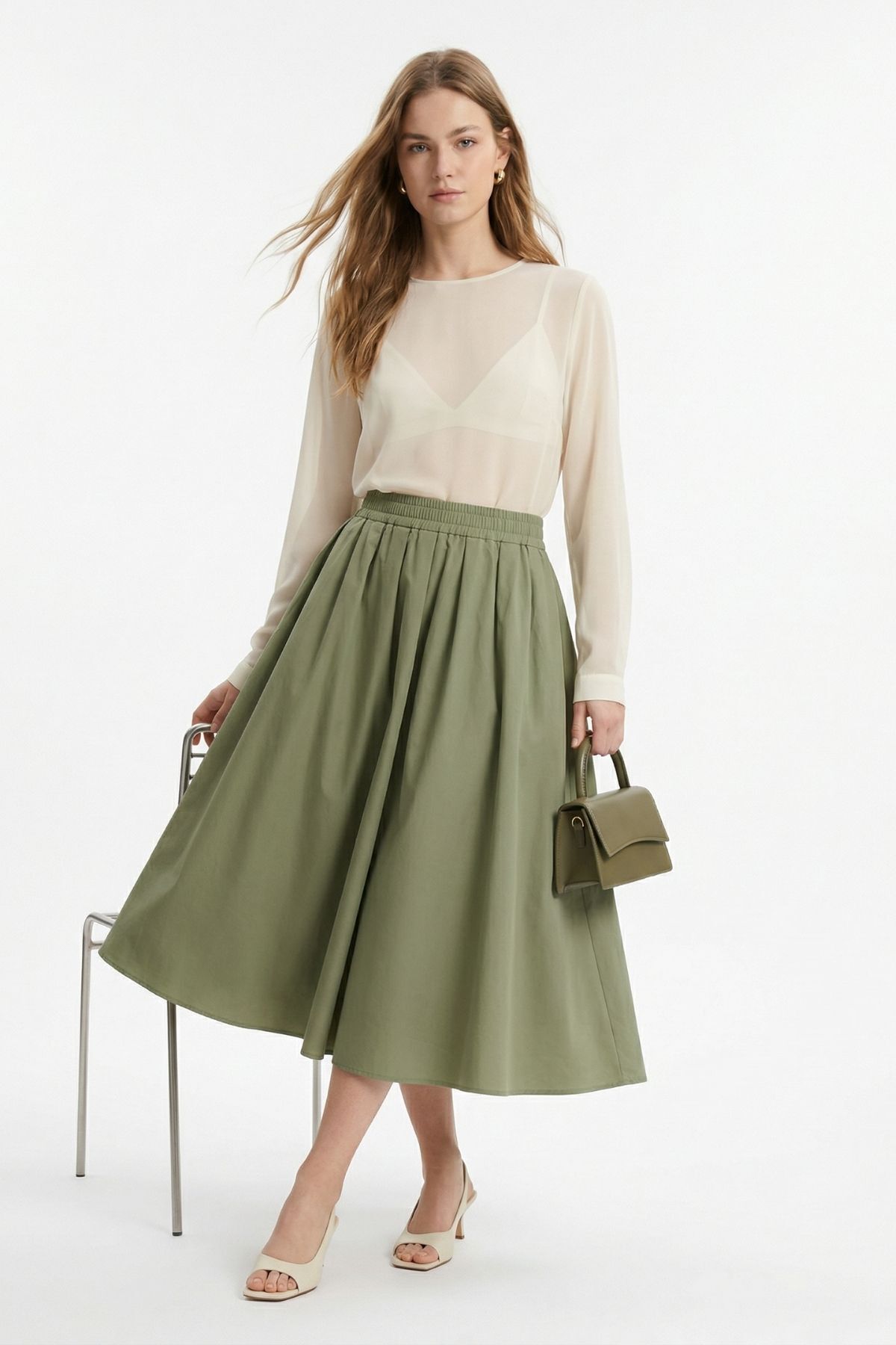 Haki Bel Lastik Cep Detay Etek 8457A - 1