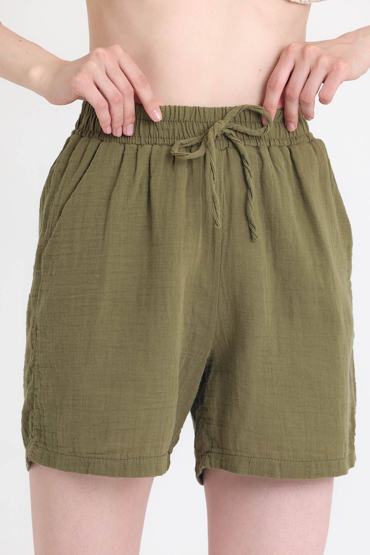 Haki Beli Lastikli %100 Pamuk Müslin Şort 4769A - RAYS