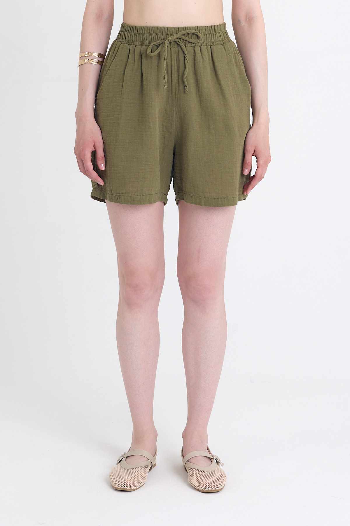 Haki Beli Lastikli %100 Pamuk Müslin Şort 4769A - RAYS (1)