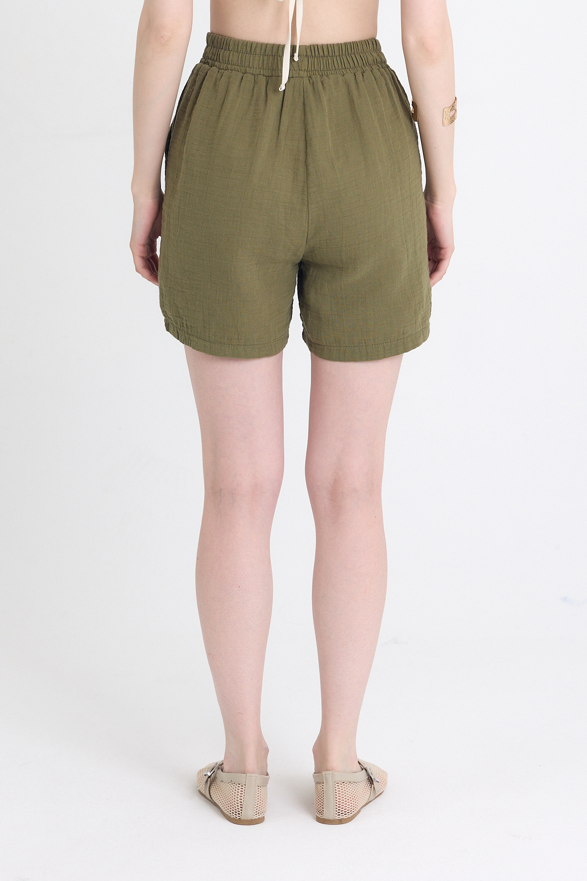 Haki Beli Lastikli %100 Pamuk Müslin Şort 4769A - 5
