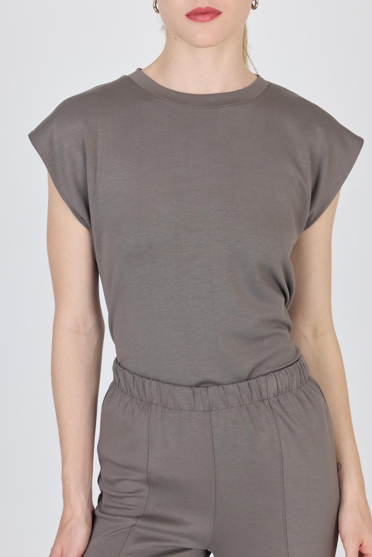 Açık Kahve Bisiklet Yaka İkili Tişört Pantolon Takım 1502 - 3