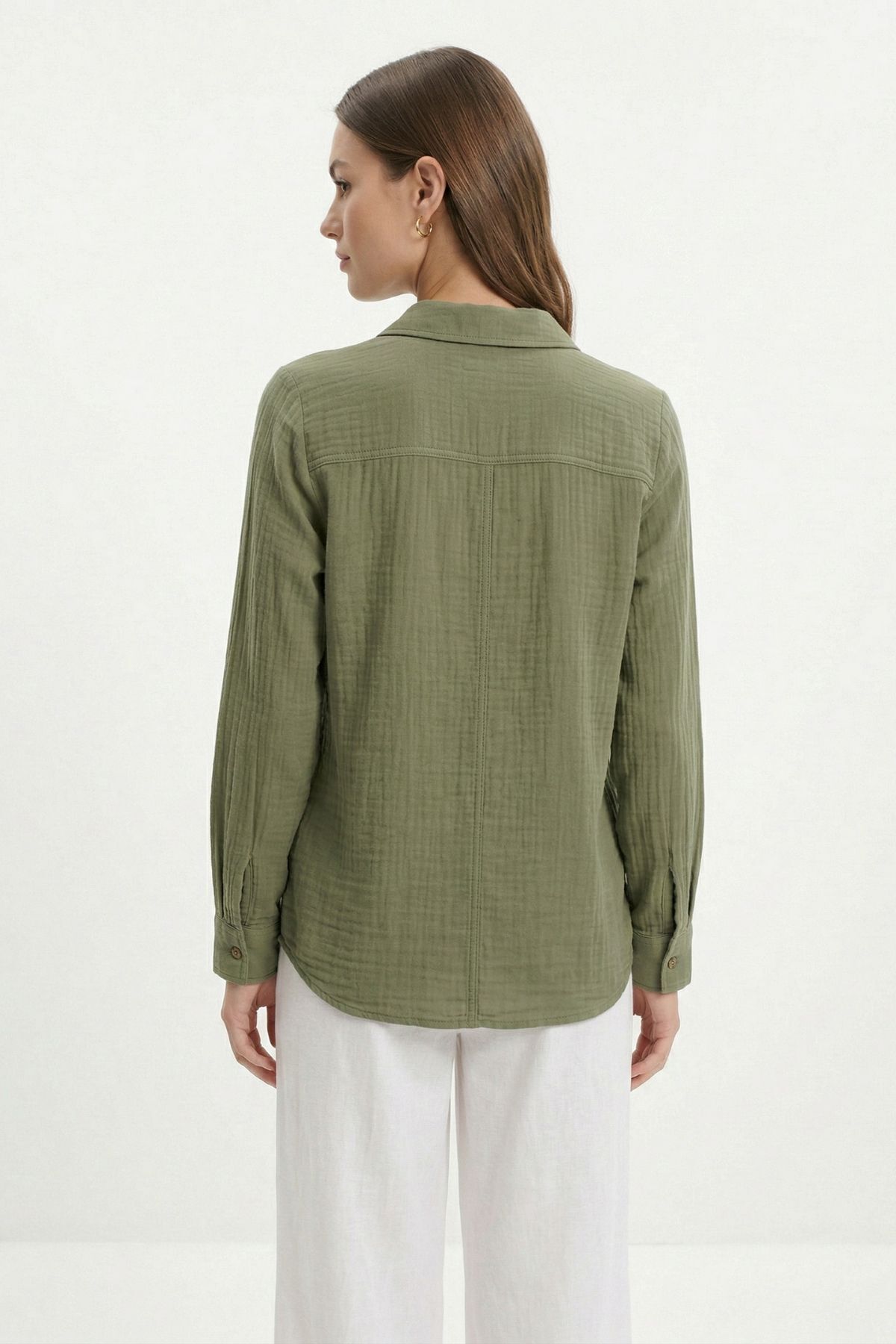 Haki Çift Cepli Uzun Kol Gömlek 4829A - RAYS