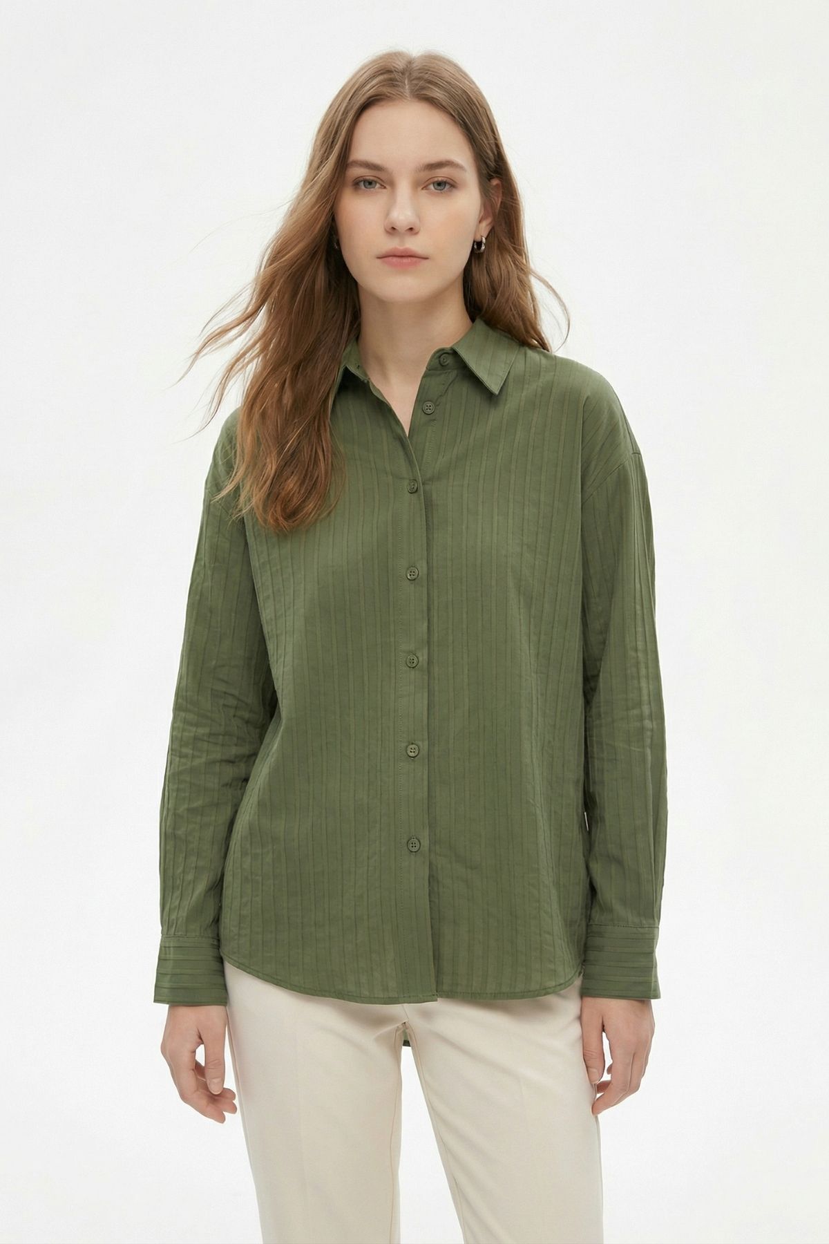 Haki Çizgi Detay Gömlek 7517 - 2