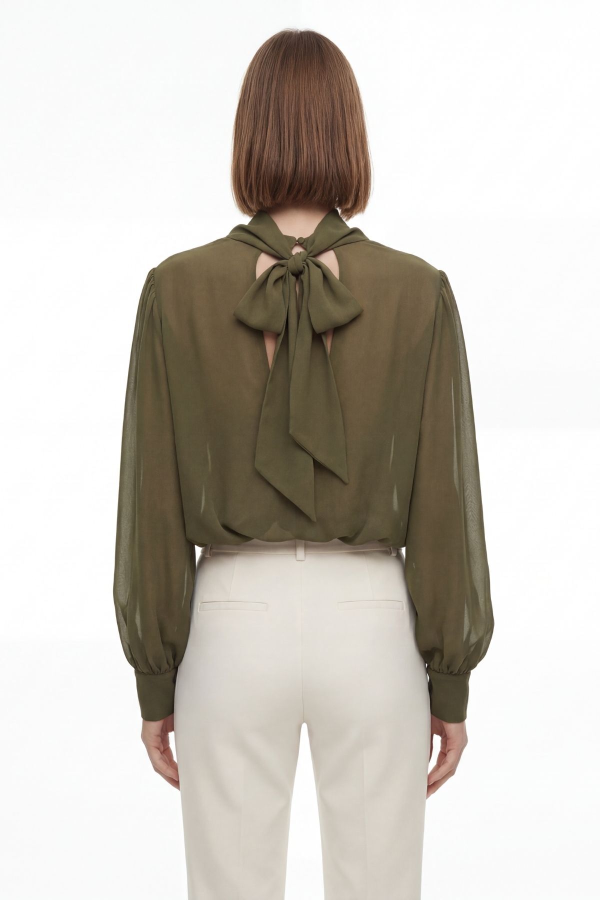 Haki Dik Yaka Uzun Kol Bluz 252200 - 3