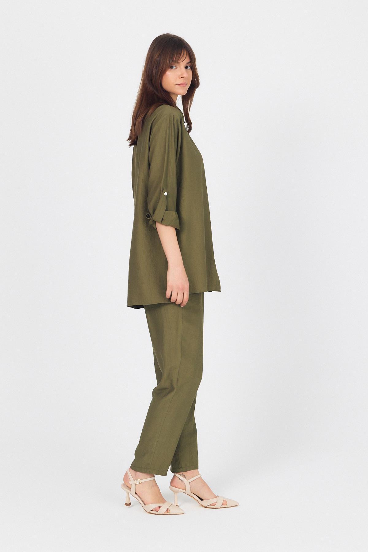 Haki Dokuma Gömlek Pantolon İkili Takım 4607A - 3