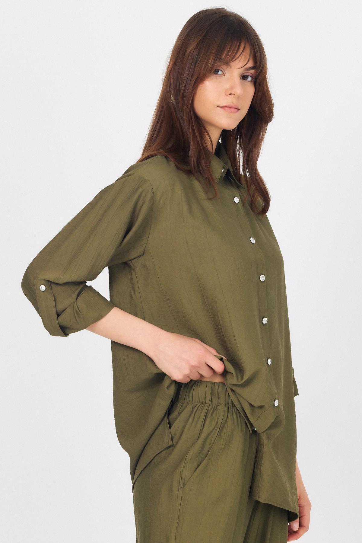 Haki Dokuma Gömlek Pantolon İkili Takım 4607A - 4