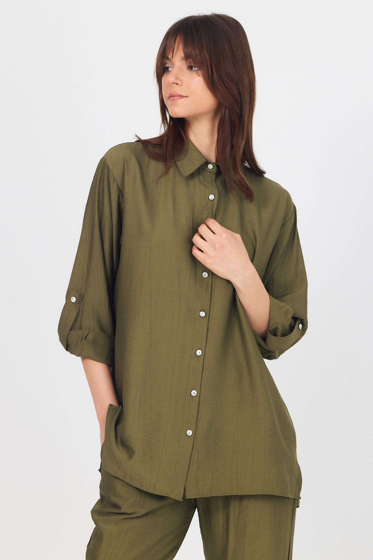 Haki Dokuma Gömlek Pantolon İkili Takım 4607A - 6