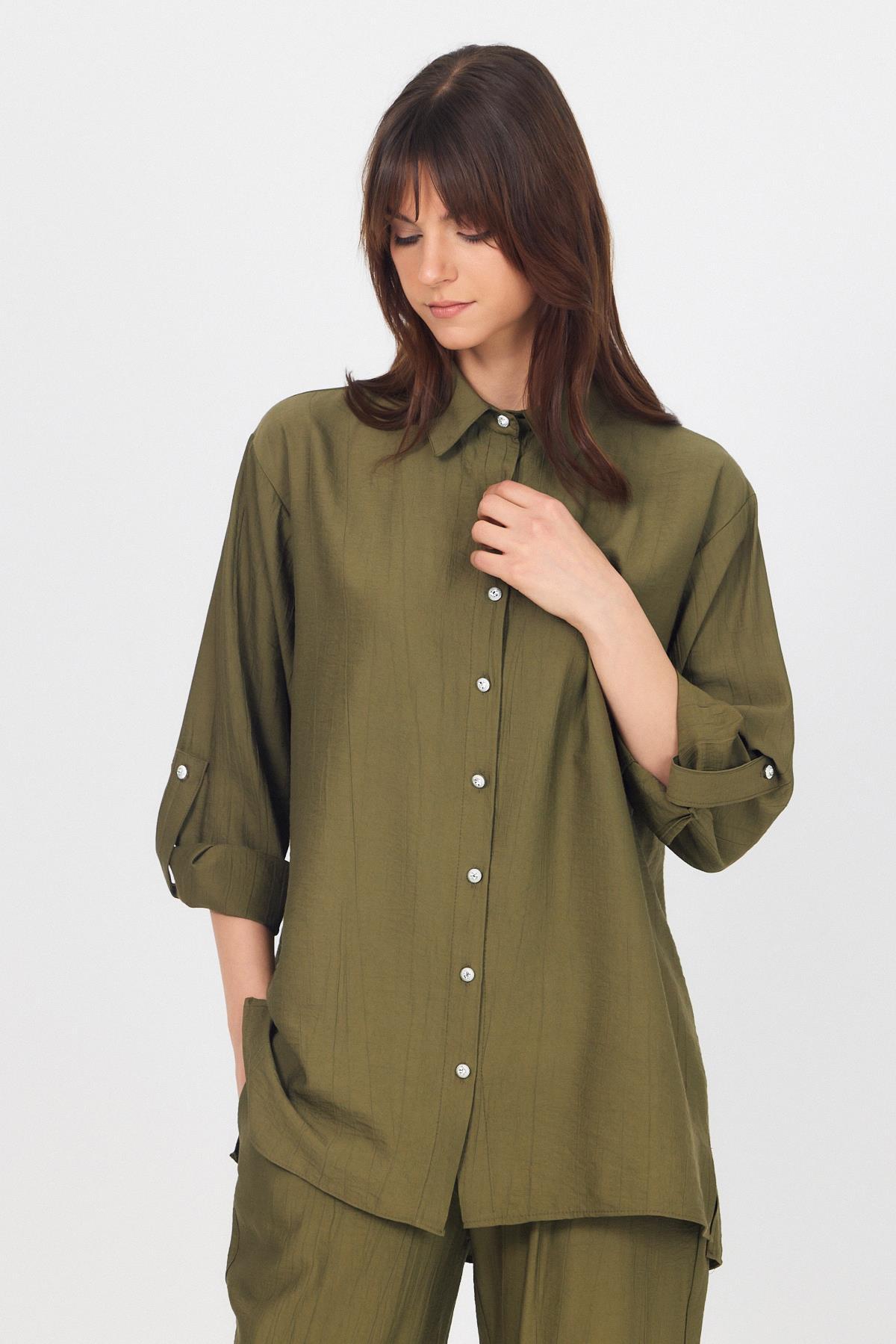 Haki Dokuma Gömlek Pantolon İkili Takım 4607A - 2