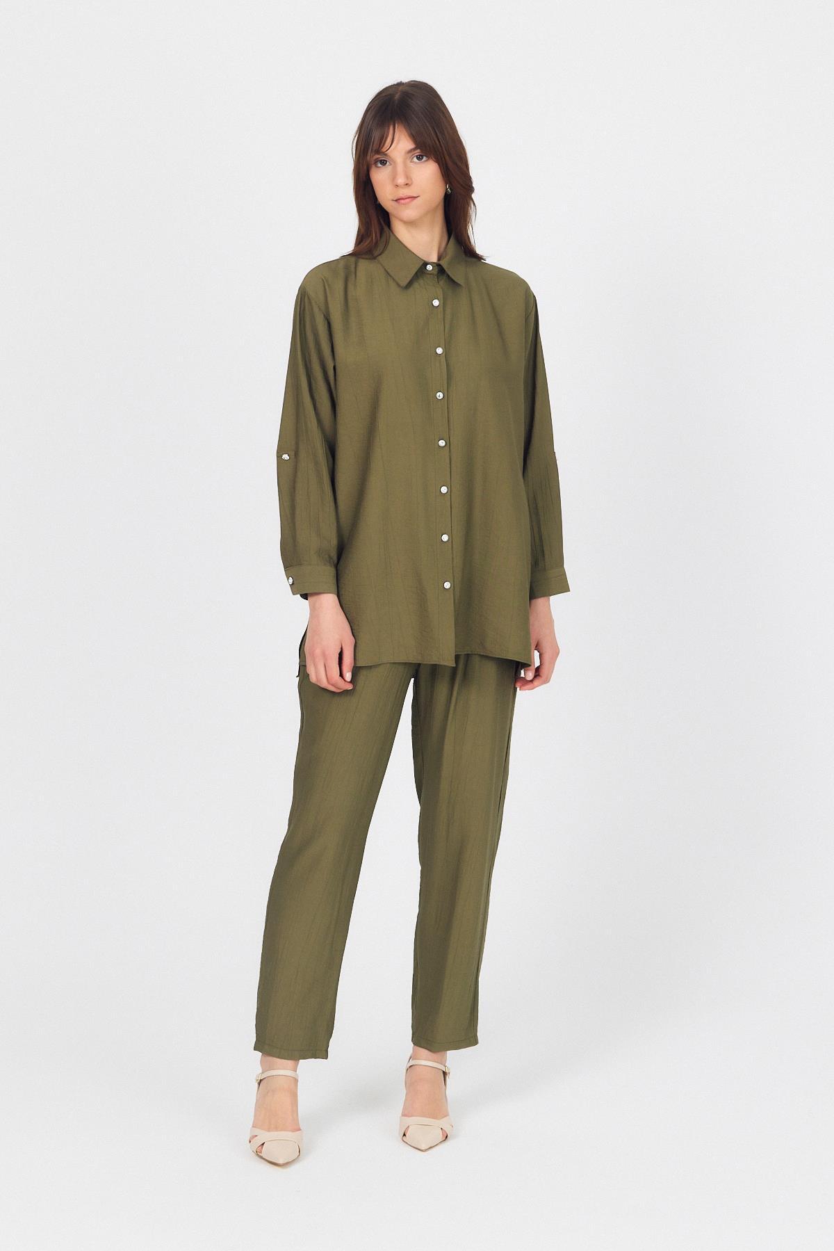 Haki Dokuma Gömlek Pantolon İkili Takım 4607A - 7