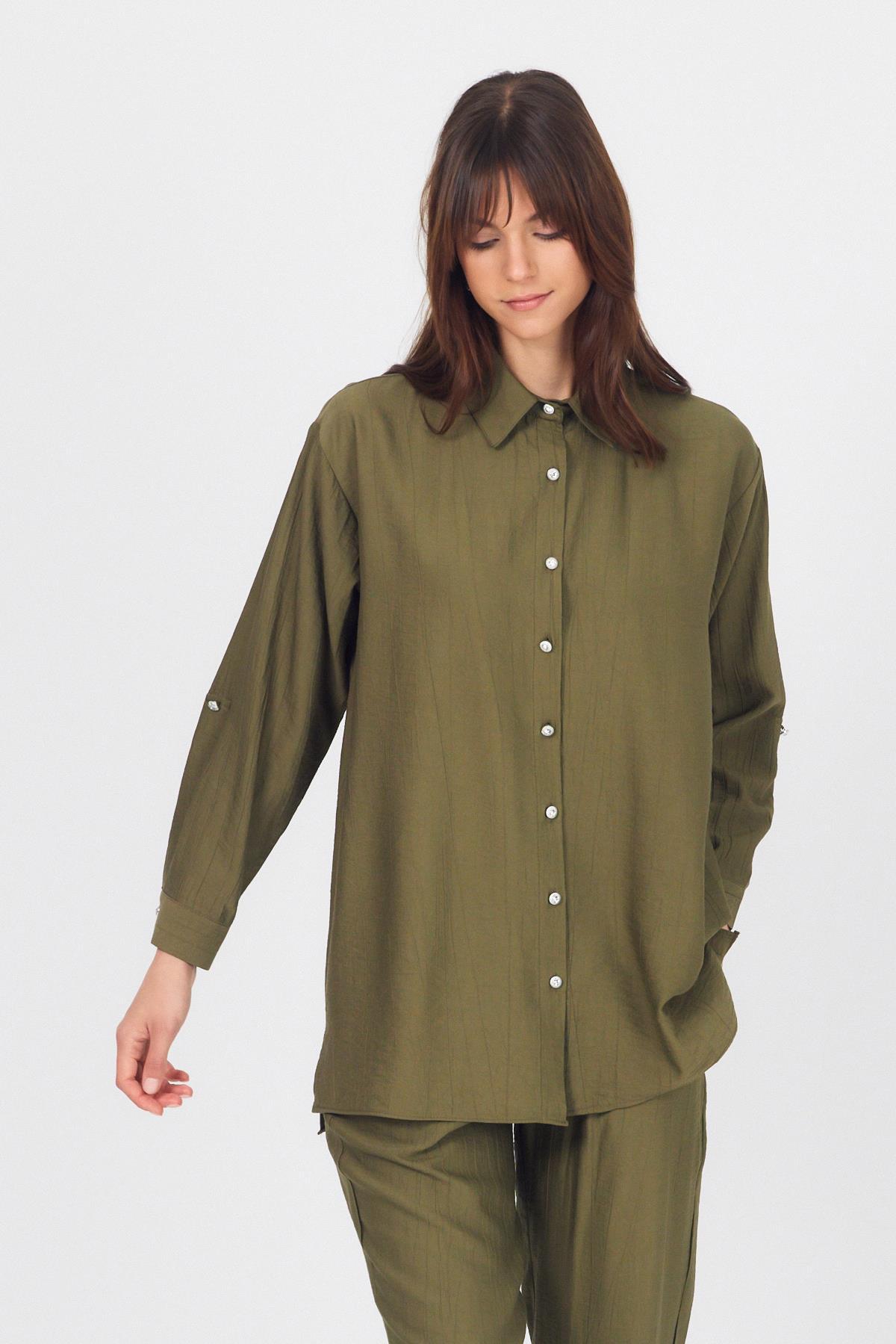 Haki Dokuma Gömlek Pantolon İkili Takım 4607A - 8