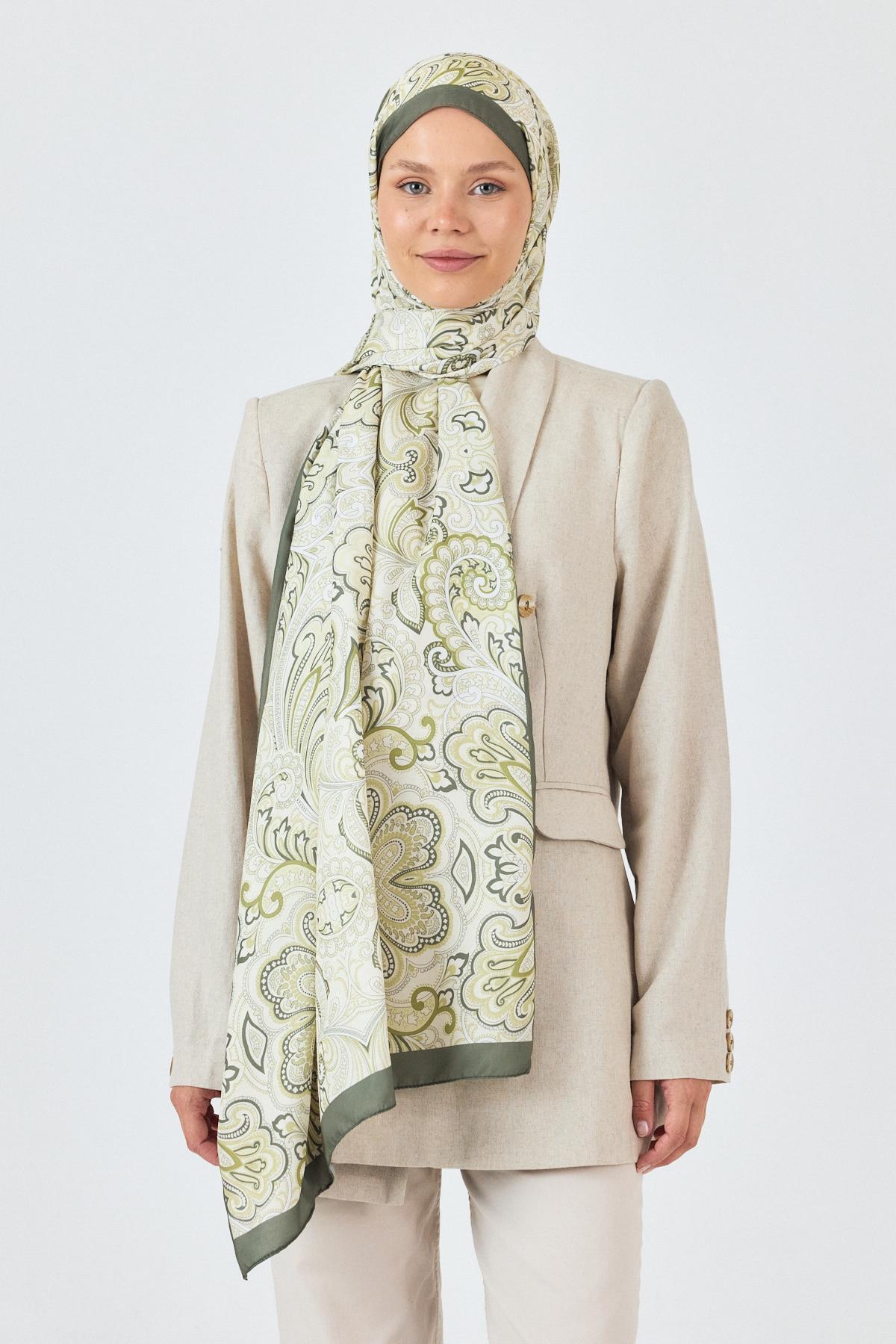 Haki Etnik Desenli Şal 4005 - 5