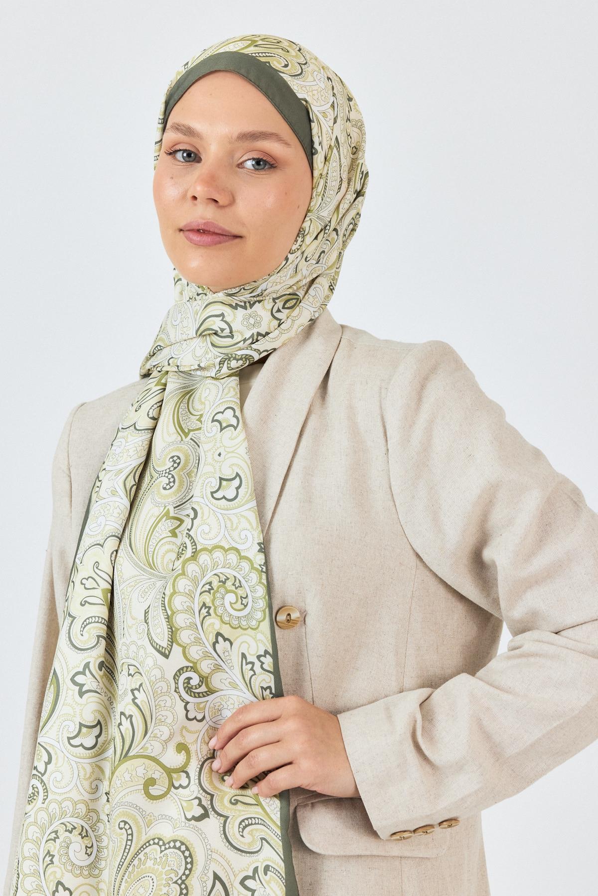 Haki Etnik Desenli Şal 4005 - 7