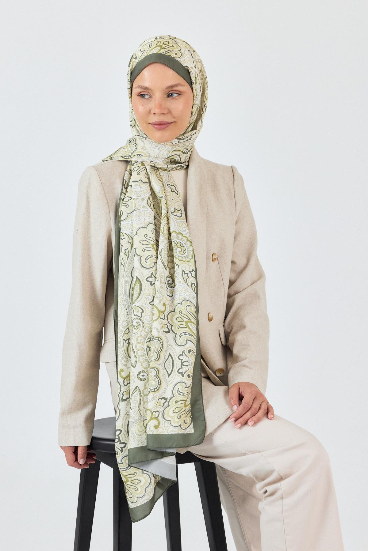 Haki Etnik Desenli Şal 4005 