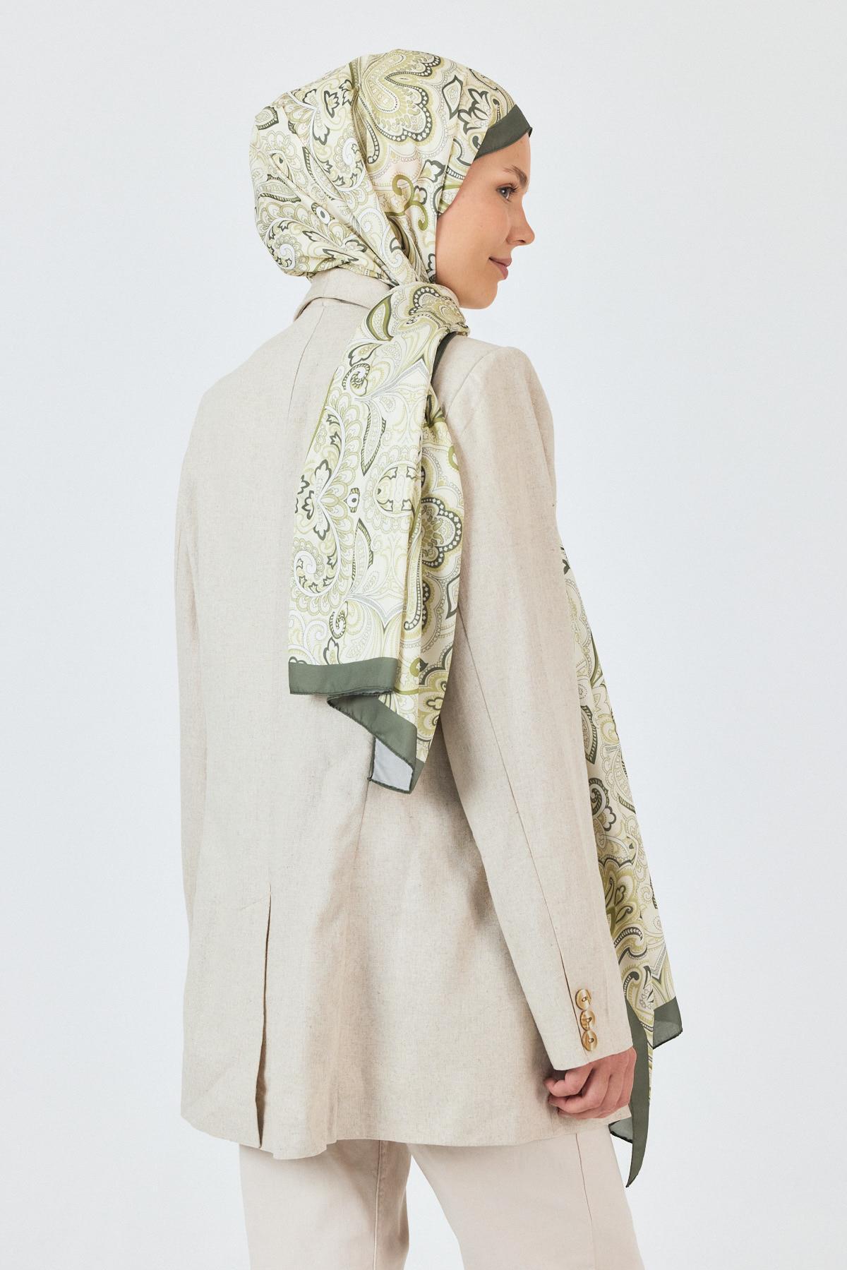 Haki Etnik Desenli Şal 4005 - 4