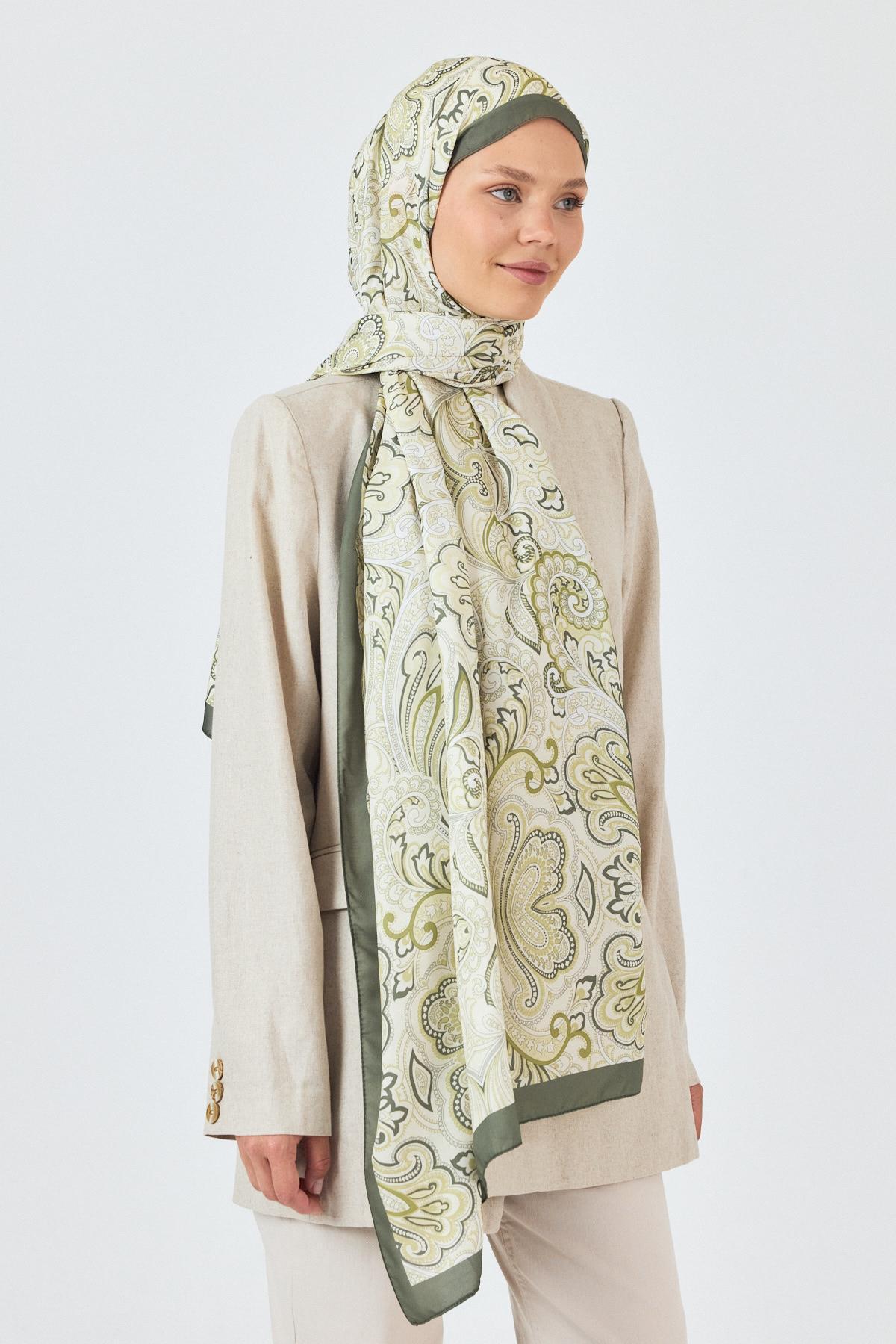 Haki Etnik Desenli Şal 4005 - 2