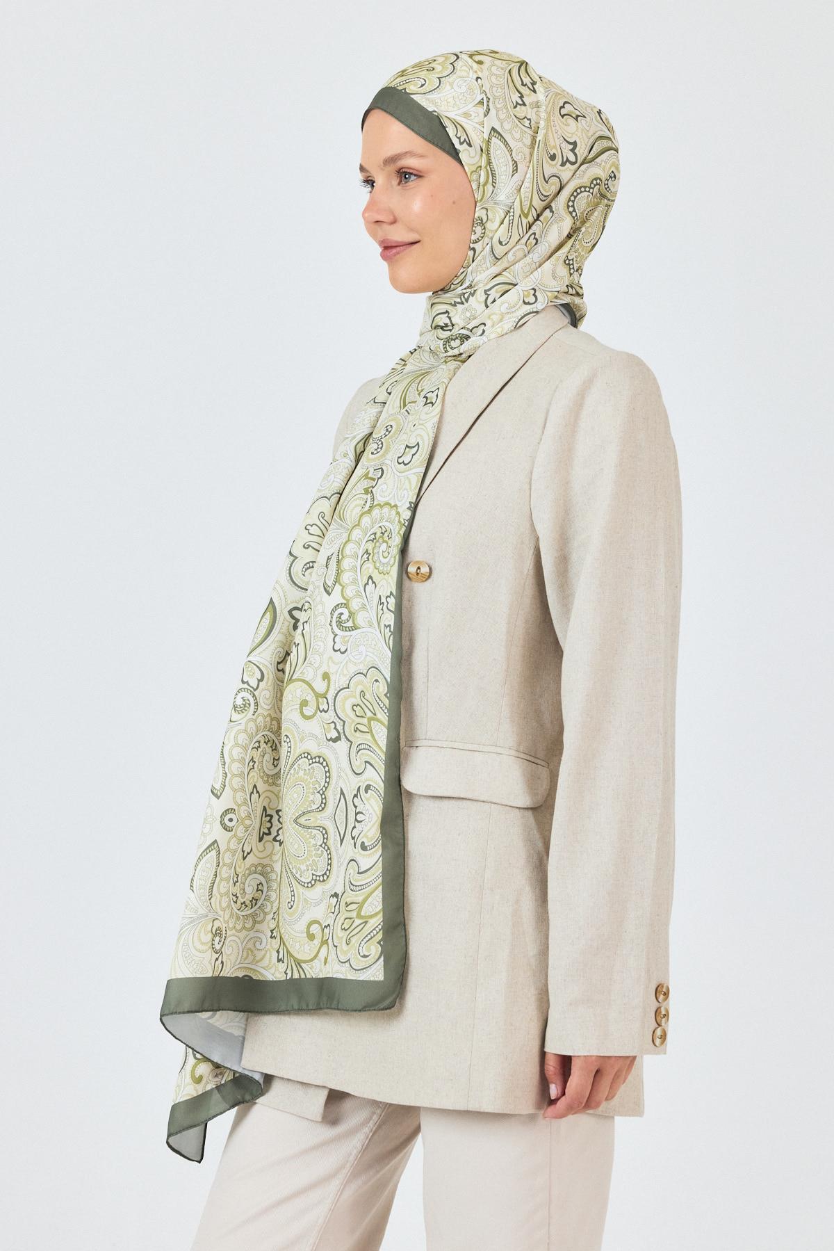 Haki Etnik Desenli Şal 4005 - 6