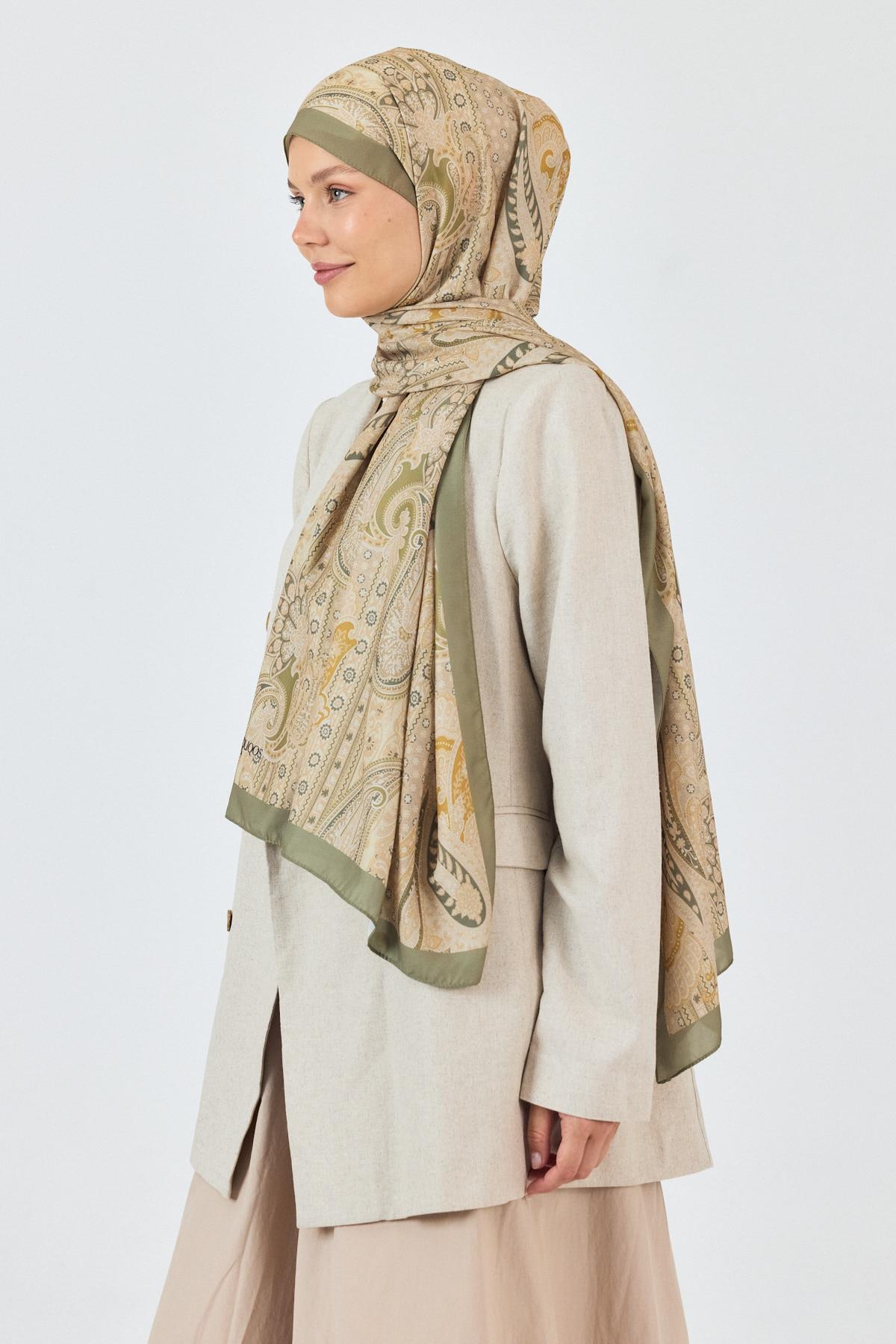 Haki Etnik Desenli Şal 4012 - 2
