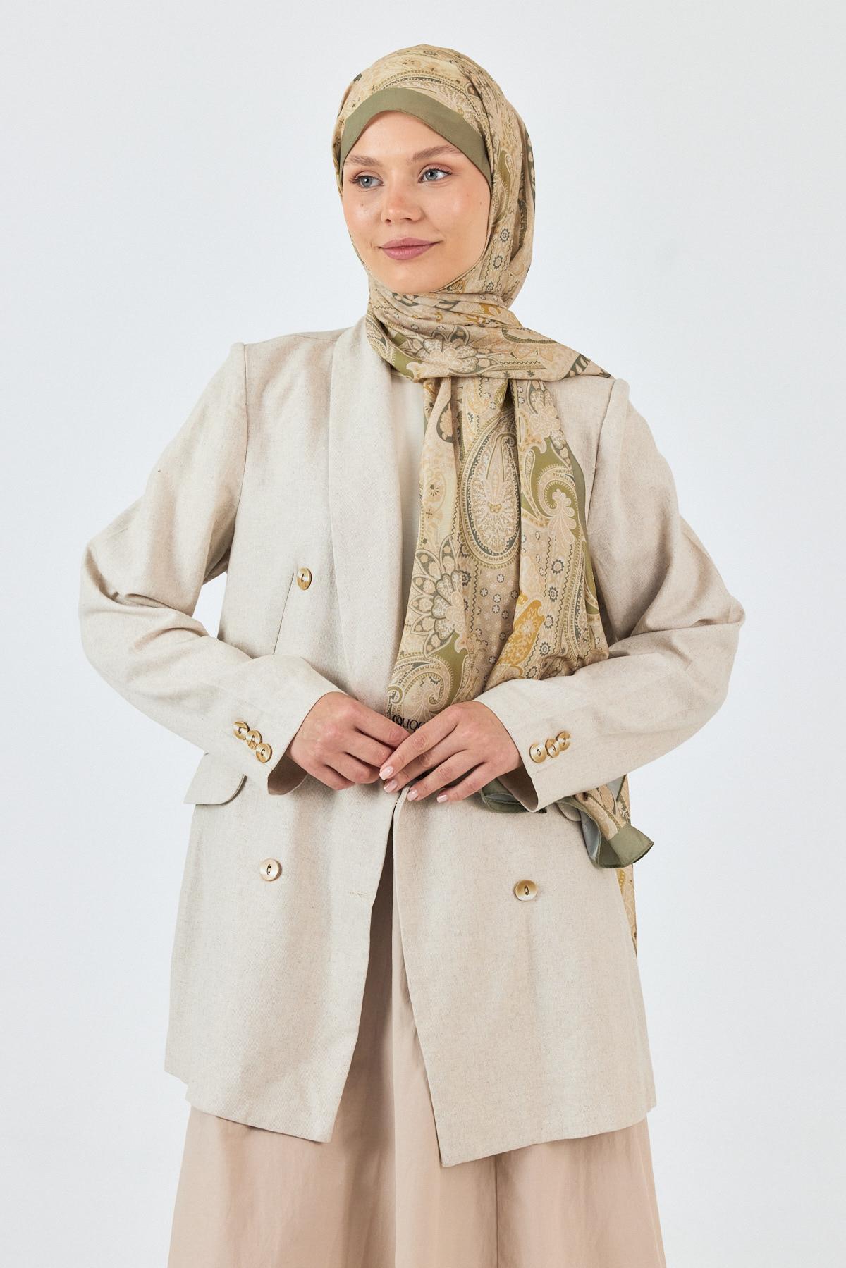 Haki Etnik Desenli Şal 4012 - 6