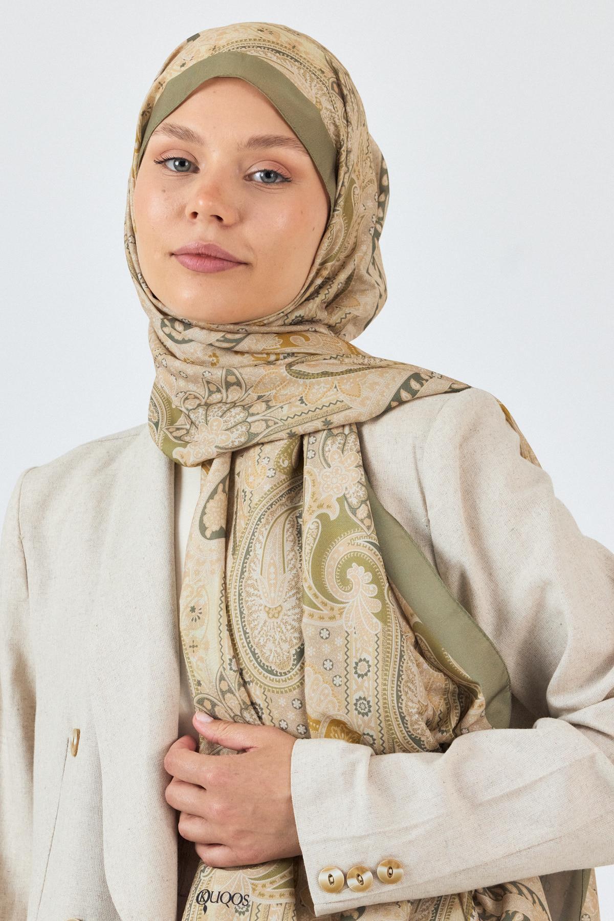 Haki Etnik Desenli Şal 4012 - 4