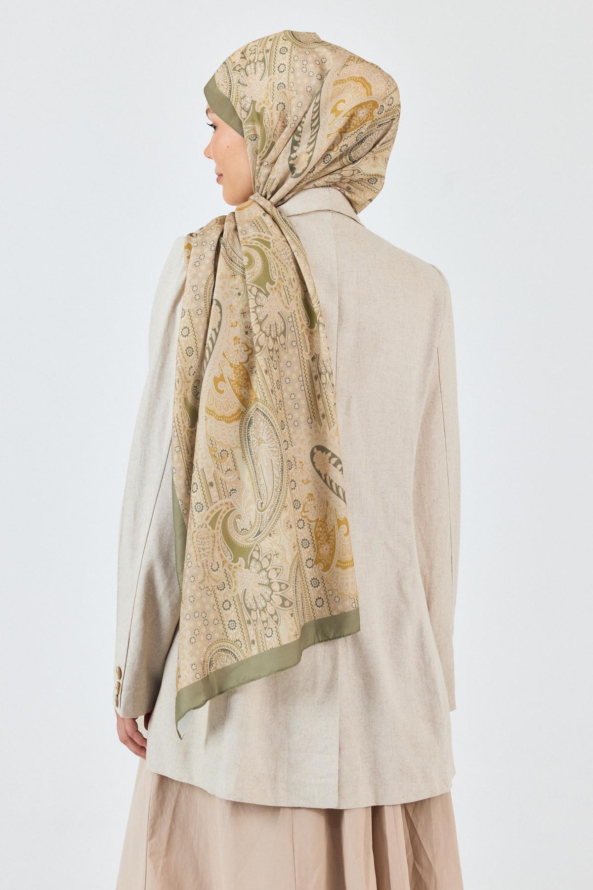 Haki Etnik Desenli Şal 4012 - 1