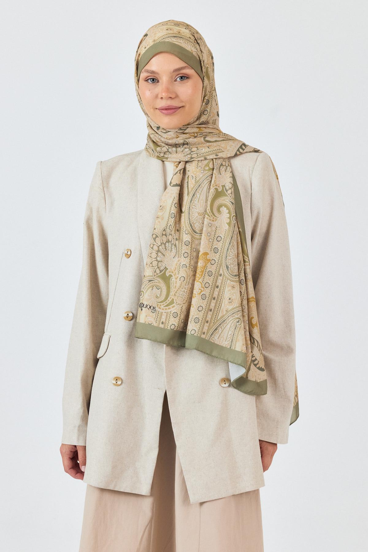 Haki Etnik Desenli Şal 4012 - 3