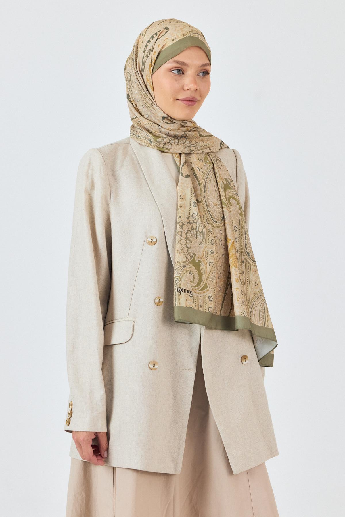 Haki Etnik Desenli Şal 4012 - 5