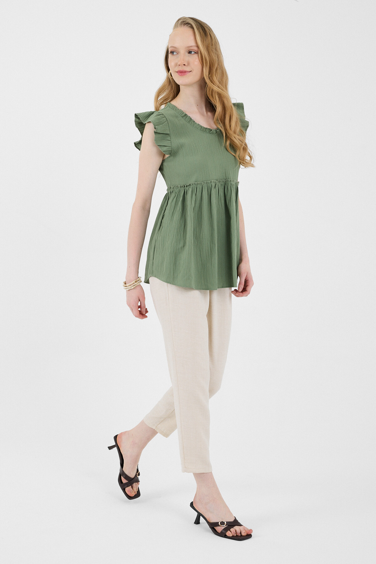 Haki Fırfır Kol Detaylı Bluz 8053A - RAYS