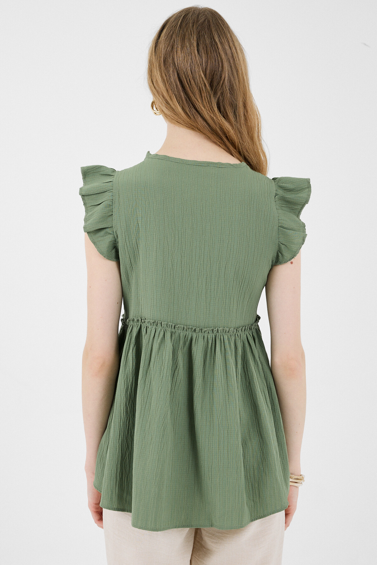 Haki Fırfır Kol Detaylı Bluz 8053A - 5