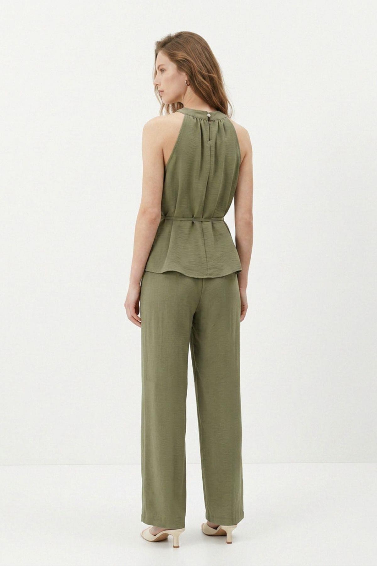 Halter Yaka Bluz Geniş Paça Pantolon 7130 Haki - RAYS