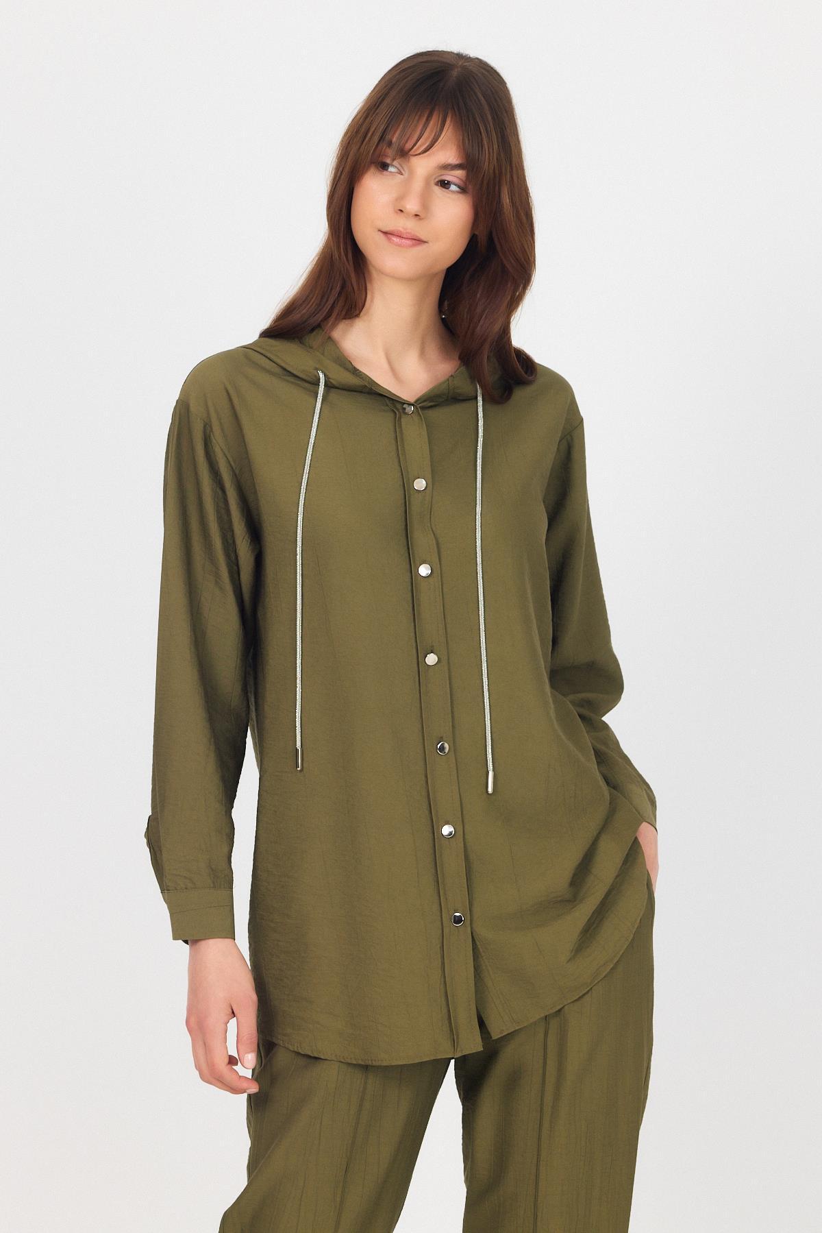 Haki Kapüşonlu Düğmeli İkili Takım 4585A - RAYS